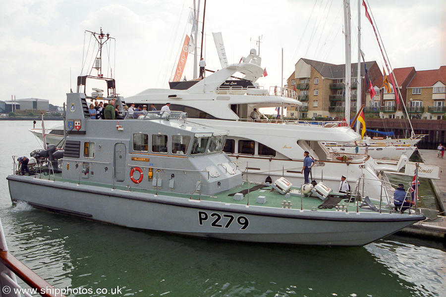Photograph of the vessel HMS Blazer pictured at Ocean Village, Southampton on 22nd September 2001