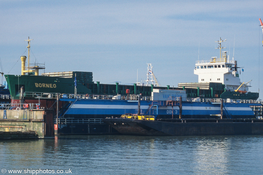 Photograph of the vessel  Borneo pictured in dry-dock in Waalhaven, Rotterdam on 17th June 2002