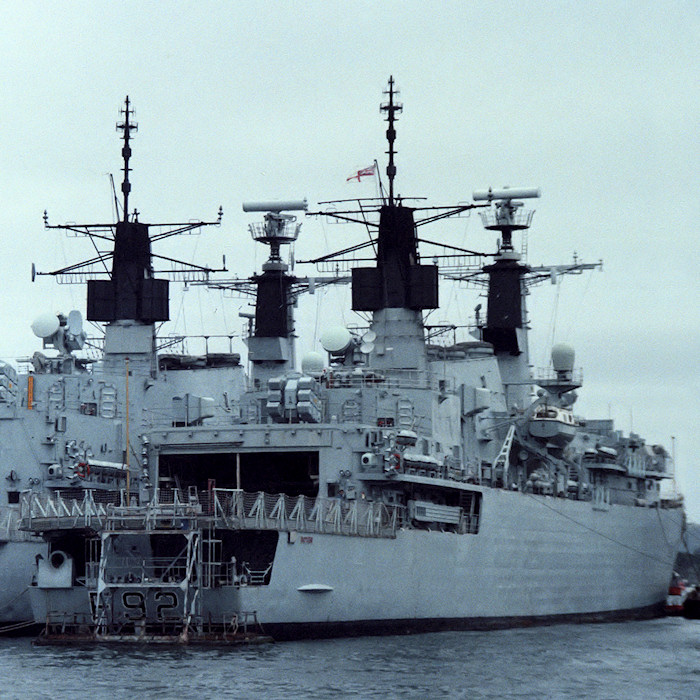 HMS Boxer pictured in Devonport Naval Base on 10th August 1988