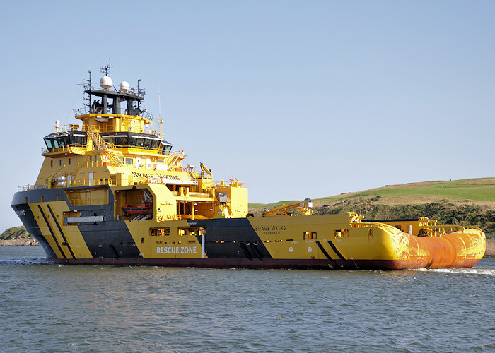 Photograph of the vessel  Brage Viking pictured departing Aberdeen on 15th September 2012