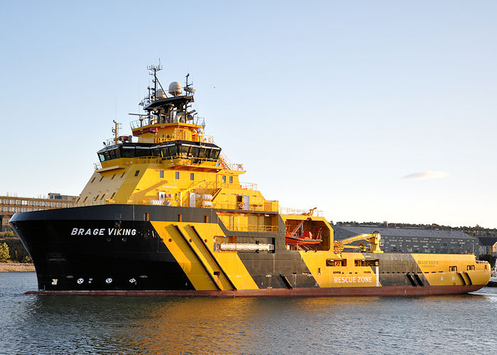 Photograph of the vessel  Brage Viking pictured departing Aberdeen on 15th September 2013