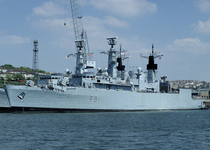 HMS Brazen pictured at Devonport on 6th May 1996