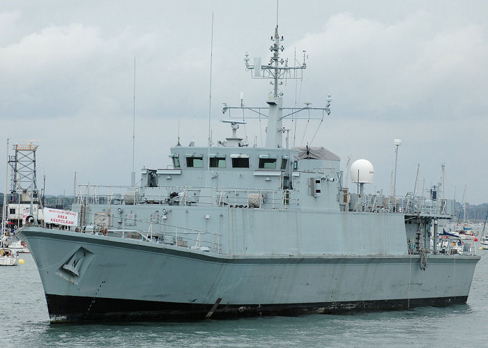 Photograph of the vessel HMS Bridport pictured laid up in Portsmouth Harbour on 3rd July 2005