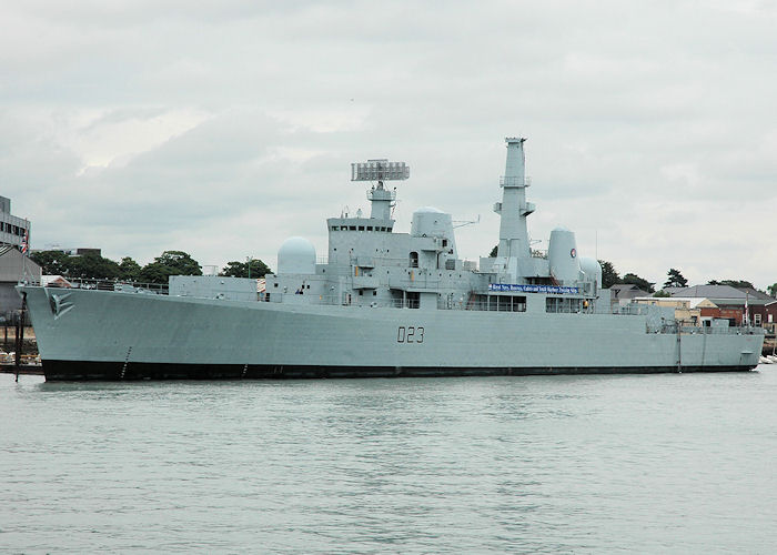 HMS Bristol pictured laid up in Portsmouth Naval Base on 6th August 2011