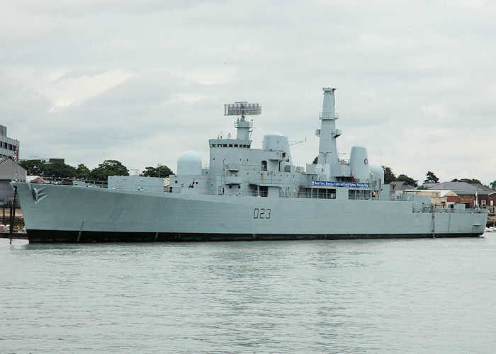 Photograph of the vessel HMS Bristol pictured laid up in Portsmouth Naval Base on 6th August 2011