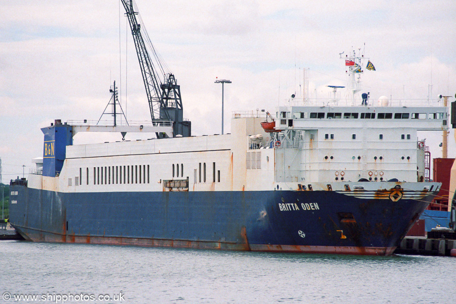 Photograph of the vessel  Britta Oden pictured at Marchwood Military Port on 22nd July 2001