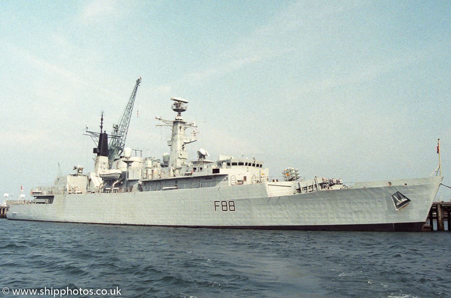 HMS Broadsword pictured at Portland on 16th April 1989