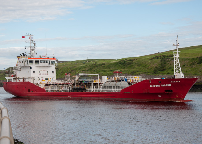 Photograph of the vessel  Brøvig Marin pictured arriving at Aberdeen on 10th June 2014