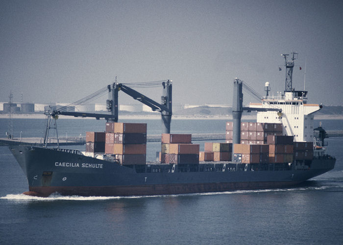 Photograph of the vessel  Caecilia Schulte pictured passing Hoek van Holland on 15th April 1996