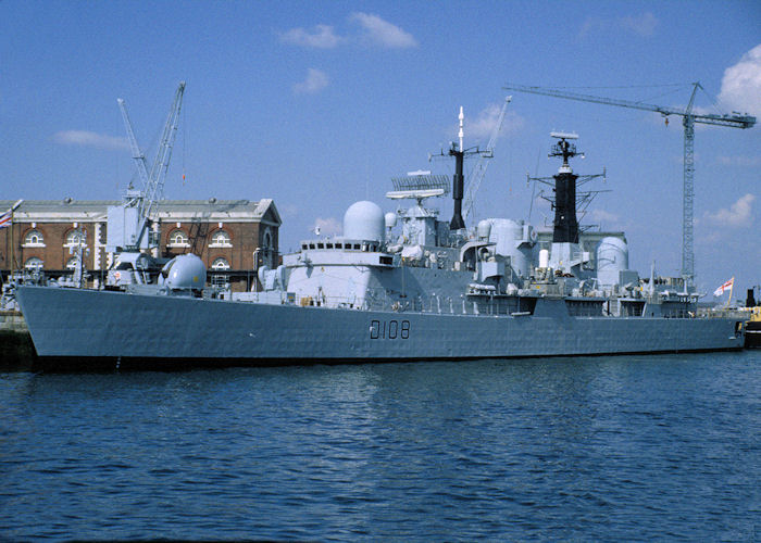 HMS Cardiff pictured in Portsmouth Naval Base on 29th May 1994