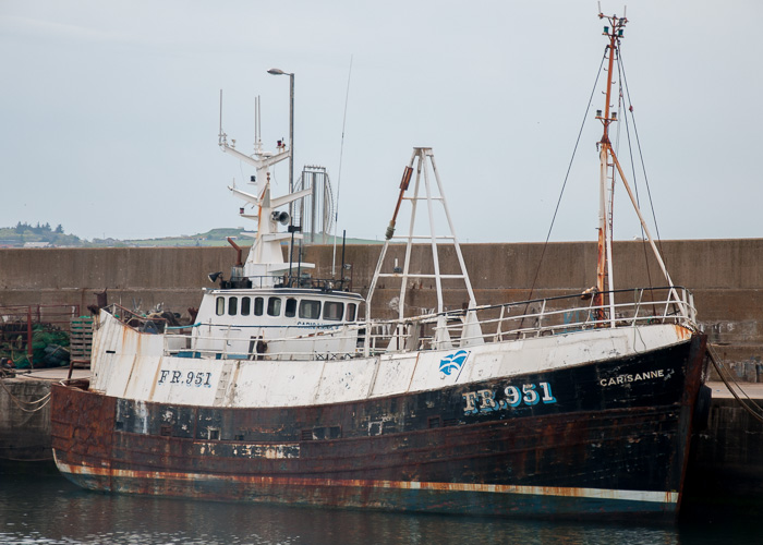 Photograph of the vessel fv Carisanne II pictured laid up at Macduff on 5th May 2014