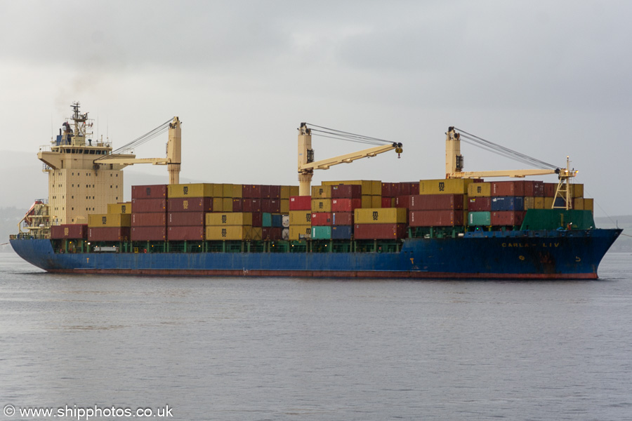 Photograph of the vessel  Carla-Liv pictured departing Greenock Ocean Terminal on 26th September 2023