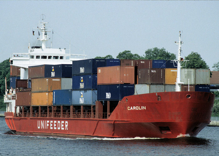 Photograph of the vessel  Carolin pictured passing through Rendsburg on 8th June 1997