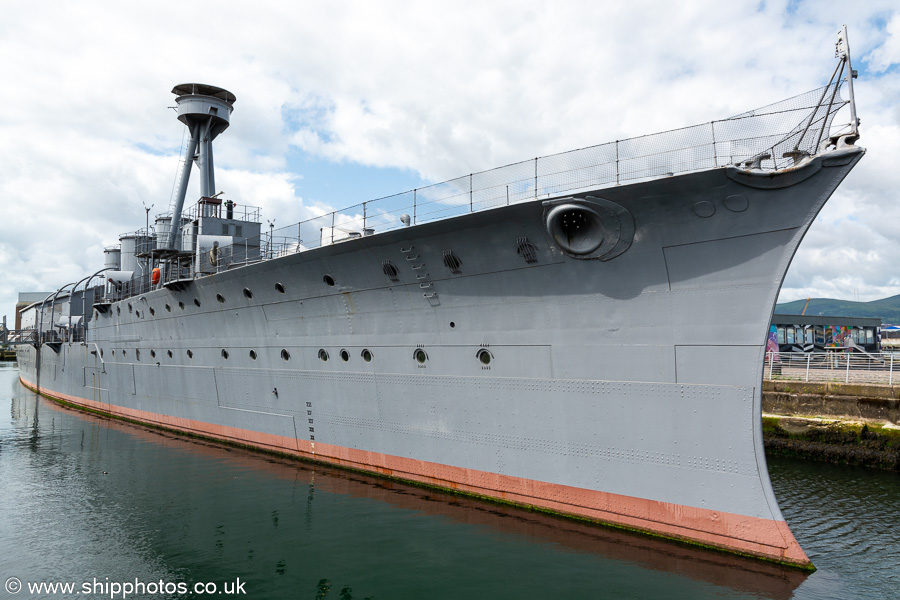 Photograph of the vessel HMS Caroline  pictured preserved at Belfast on 29th June 2023