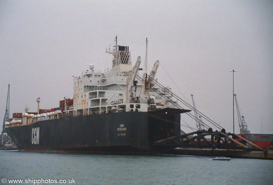 Photograph of the vessel  CGM Ronsard pictured in Ocean Dock, Southampton on 30th December 1989