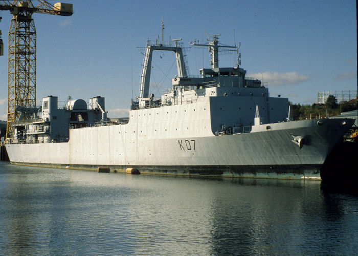 Photograph of the vessel HMS Challenger pictured laid up on the River Tyne on 5th October 1997
