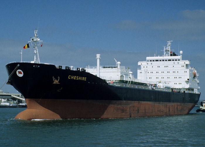 Photograph of the vessel  Cheshire pictured arriving in Antwerp on 19th April 1997