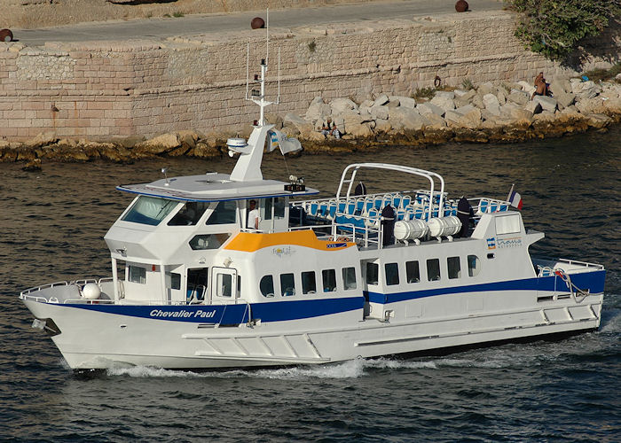 Photograph of the vessel  Chevalier Paul pictured departing Marseille on 9th August 2008