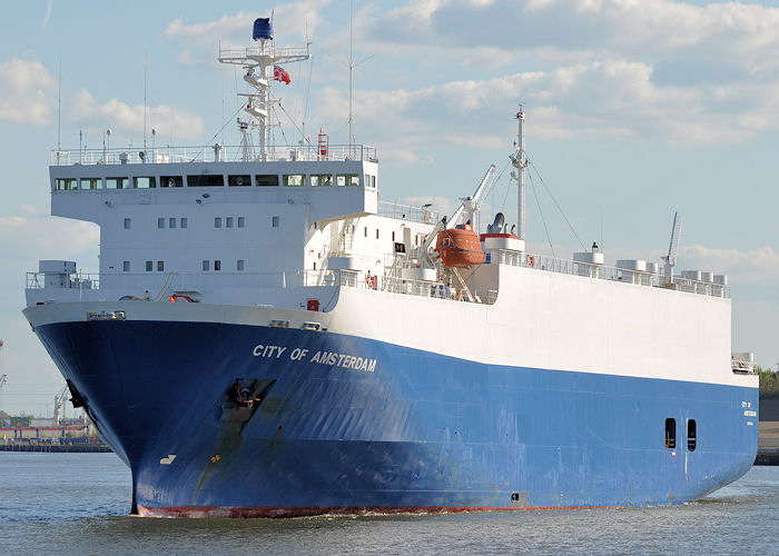 Photograph of the vessel  City of Amsterdam pictured passing North Shields on 25th May 2013