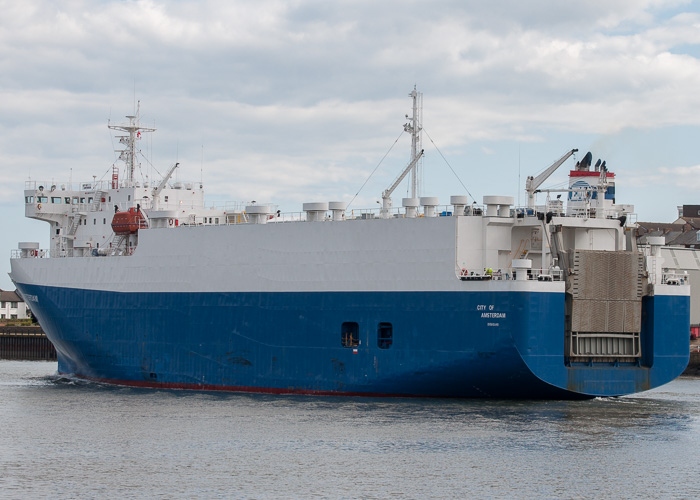 Photograph of the vessel  City of Amsterdam pictured passing North Shields on 24th August 2014