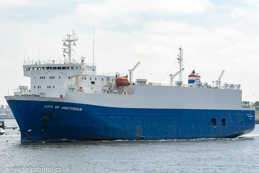 Photograph of the vessel  City of Amsterdam pictured passing North Shields on 9th June 2018