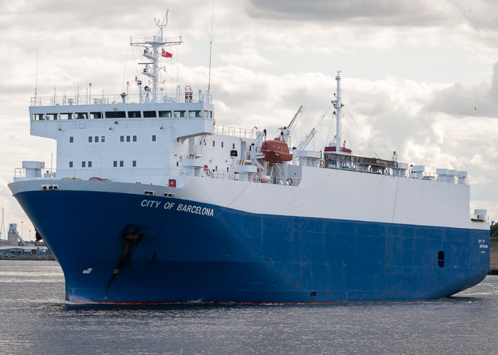 Photograph of the vessel  City of Barcelona pictured passing North Shields on 22nd August 2014