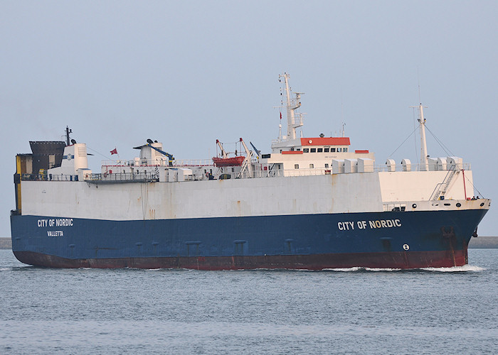 Photograph of the vessel  City of Nordic pictured passing North Shields on 24th March 2012