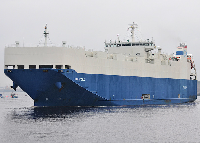 Photograph of the vessel  City of Oslo pictured departing from the River Tyne on 25th August 2012