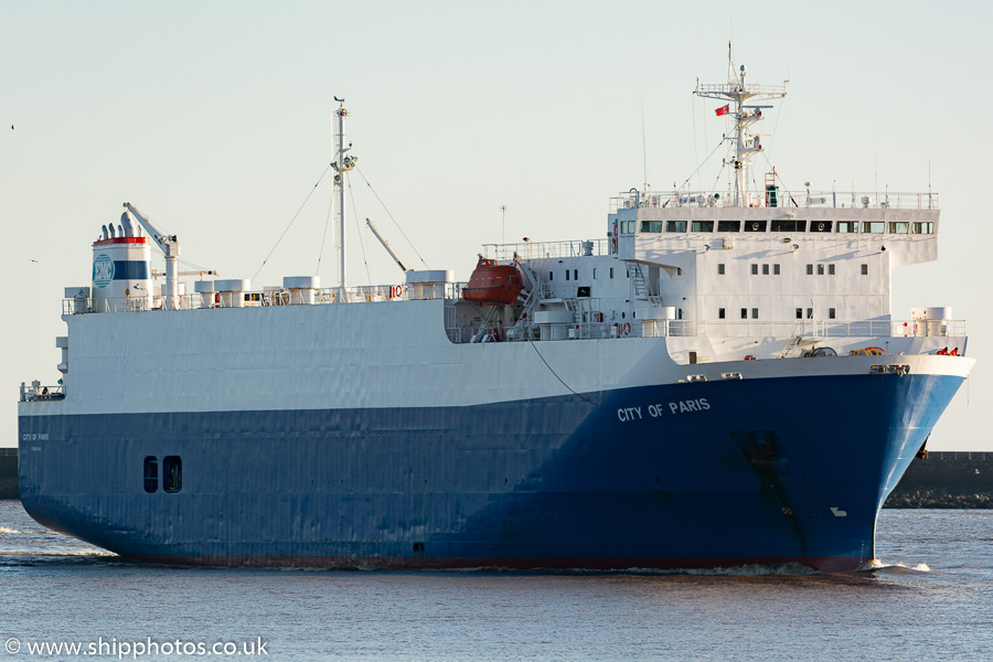 Photograph of the vessel  City of Paris pictured passing North Shields on 27th December 2015