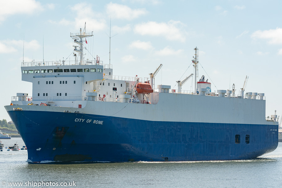 Photograph of the vessel  City of Rome pictured passing North Shields on 30th June 2018