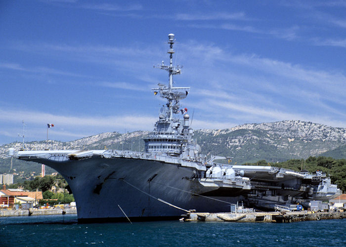Photograph of the vessel FS Clemenceau pictured at Toulon on 4th July 1990