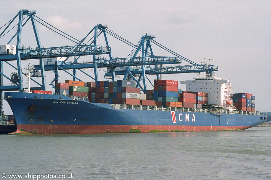 Photograph of the vessel  CMA CGM Capella pictured at Northfleet Hope Terminal, Tilbury on 16th August 2003