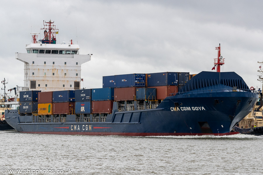Photograph of the vessel  CMA CGM Goya pictured approaching London Container Terminal on 20th July 2025