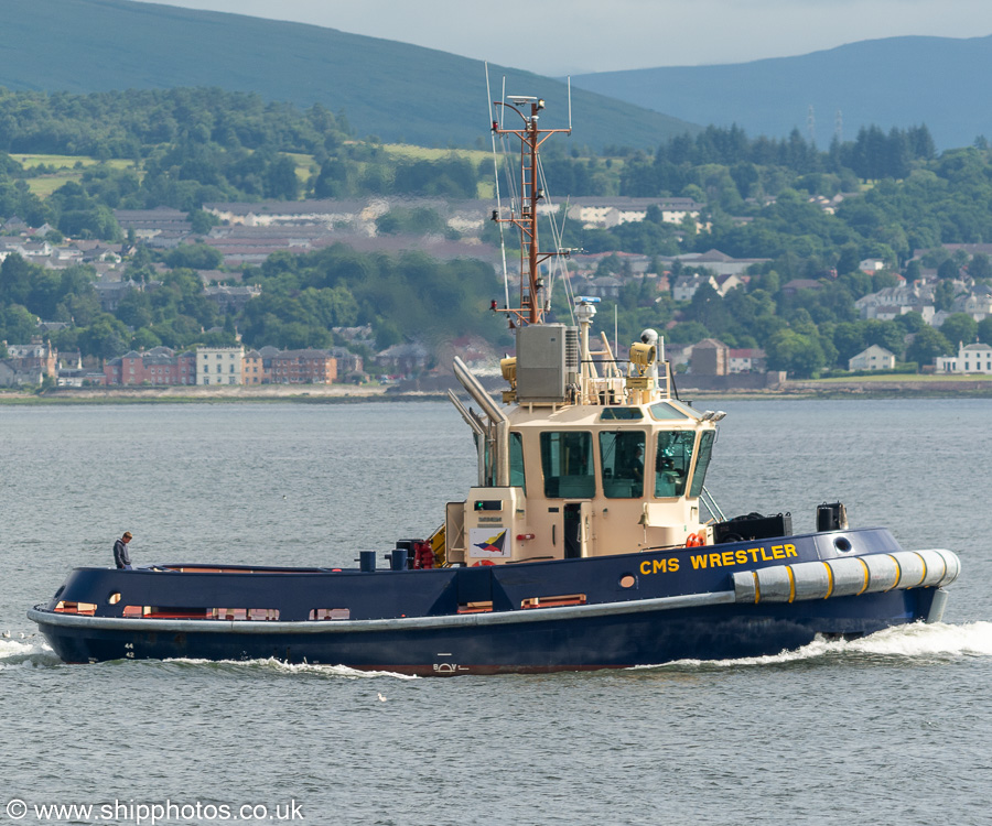 Photograph of the vessel  CMS Wrestler pictured passing Greenock on 16th July 2021