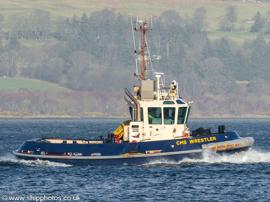 Photograph of the vessel  CMS Wrestler pictured passing Greenock on 22nd March 2023