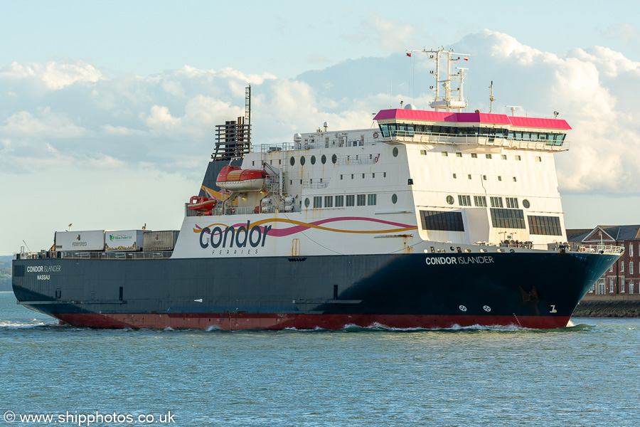 Photograph of the vessel  Condor Islander pictured arriving in Portsmouth Harbour on 19th April 2024