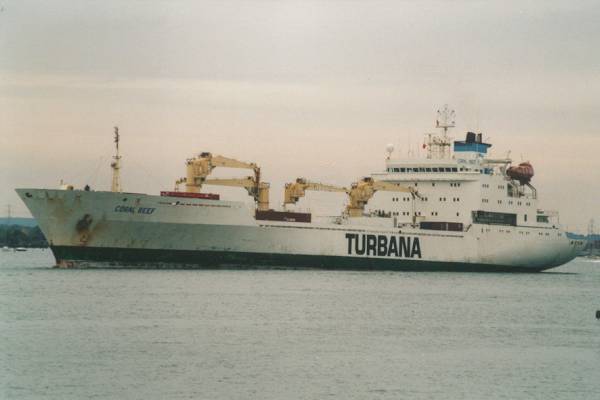 Photograph of the vessel  Coral Reef pictured departing Southampton on 14th September 1999