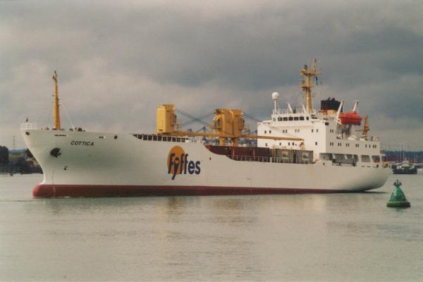 Photograph of the vessel  Cottica pictured departing Southampton on 11th April 2000