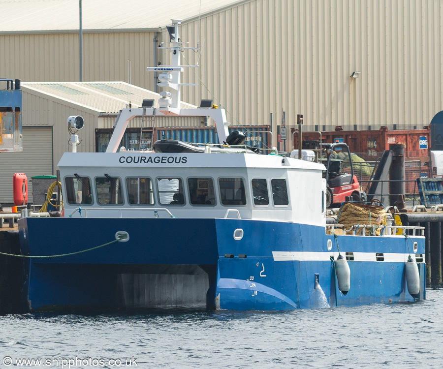 Photograph of the vessel  Courageous pictured at Scalloway on 14th May 2022