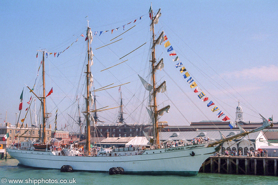 Photograph of the vessel  Cuauhtémoc pictured at the International Festival of the Sea, Portsmouth Naval Base on 24th August 2001