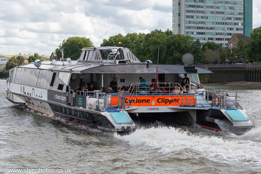 Photograph of the vessel  Cyclone Clipper pictured passing Deptford on 20th July 2025