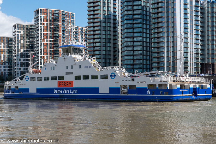 Photograph of the vessel  Dame Vera Lynn pictured at Woolwich on 20th July 2025