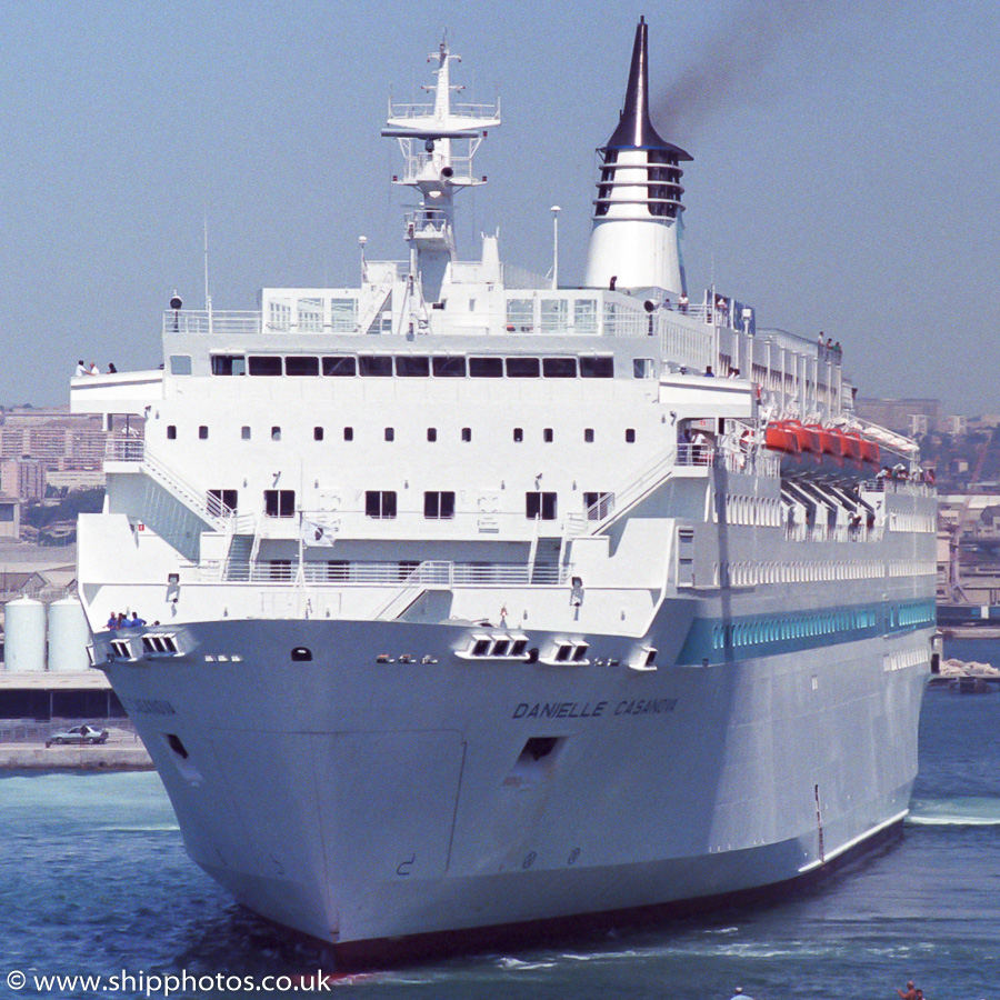 Photograph of the vessel  Danielle Casanova pictured departing Marseille on 18th August 1989
