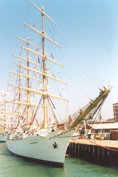 Photograph of the vessel  Dar Mlodziezy pictured in Portsmouth on 24th August 2001