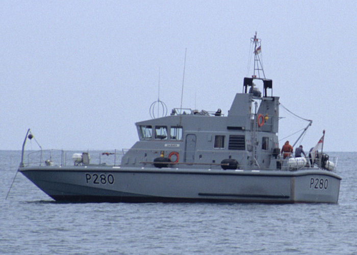 Photograph of the vessel HMS Dasher pictured at anchor off Sandown on 3rd June 1989