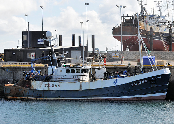 Photograph of the vessel fv Defiance pictured at Fraserburgh on 15th April 2012