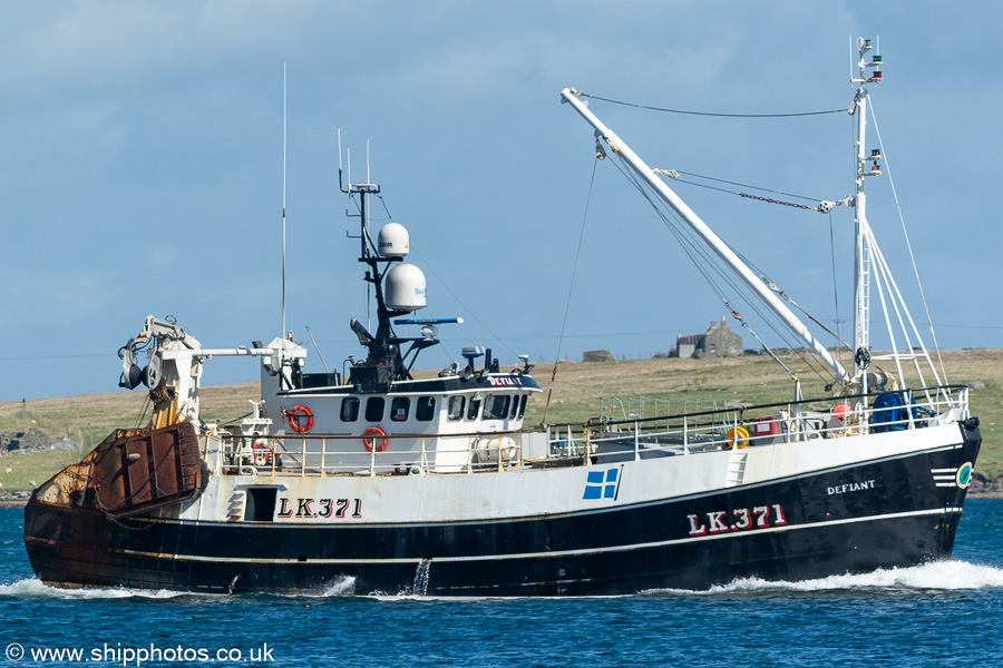 Photograph of the vessel fv Defiant pictured departing Lerwick on 19th May 2022