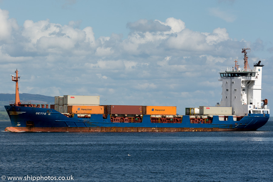 Photograph of the vessel  Dette G pictured departing Greenock Ocean Terminal on 5th June 2015