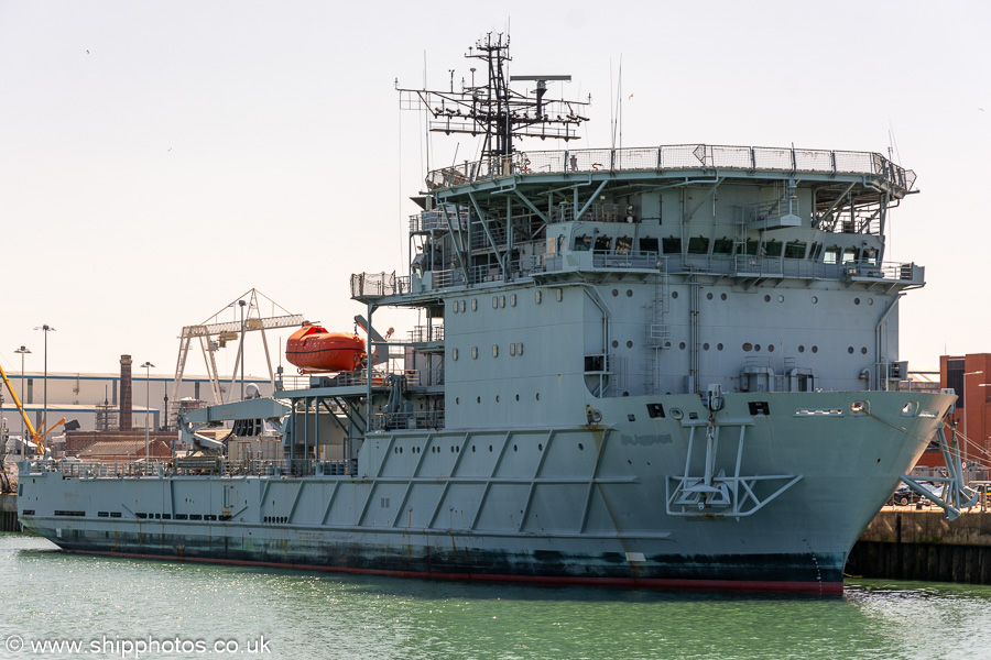 Photograph of the vessel RFA Diligence pictured in Portsmouth Naval Base on 7th July 2023