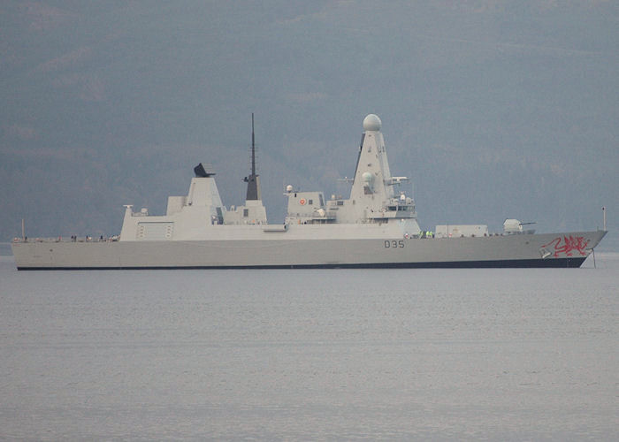 Photograph of the vessel HMS Dragon pictured at anchor at the Tail o' the Bank on 19th November 2010